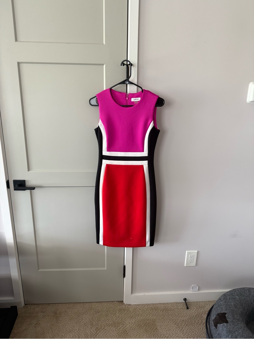 Calvin Klein Pink and Red Colorblock Midi Sheath Dress